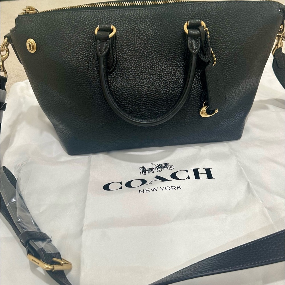 Coach Black Leather Satchel with Gold Accents